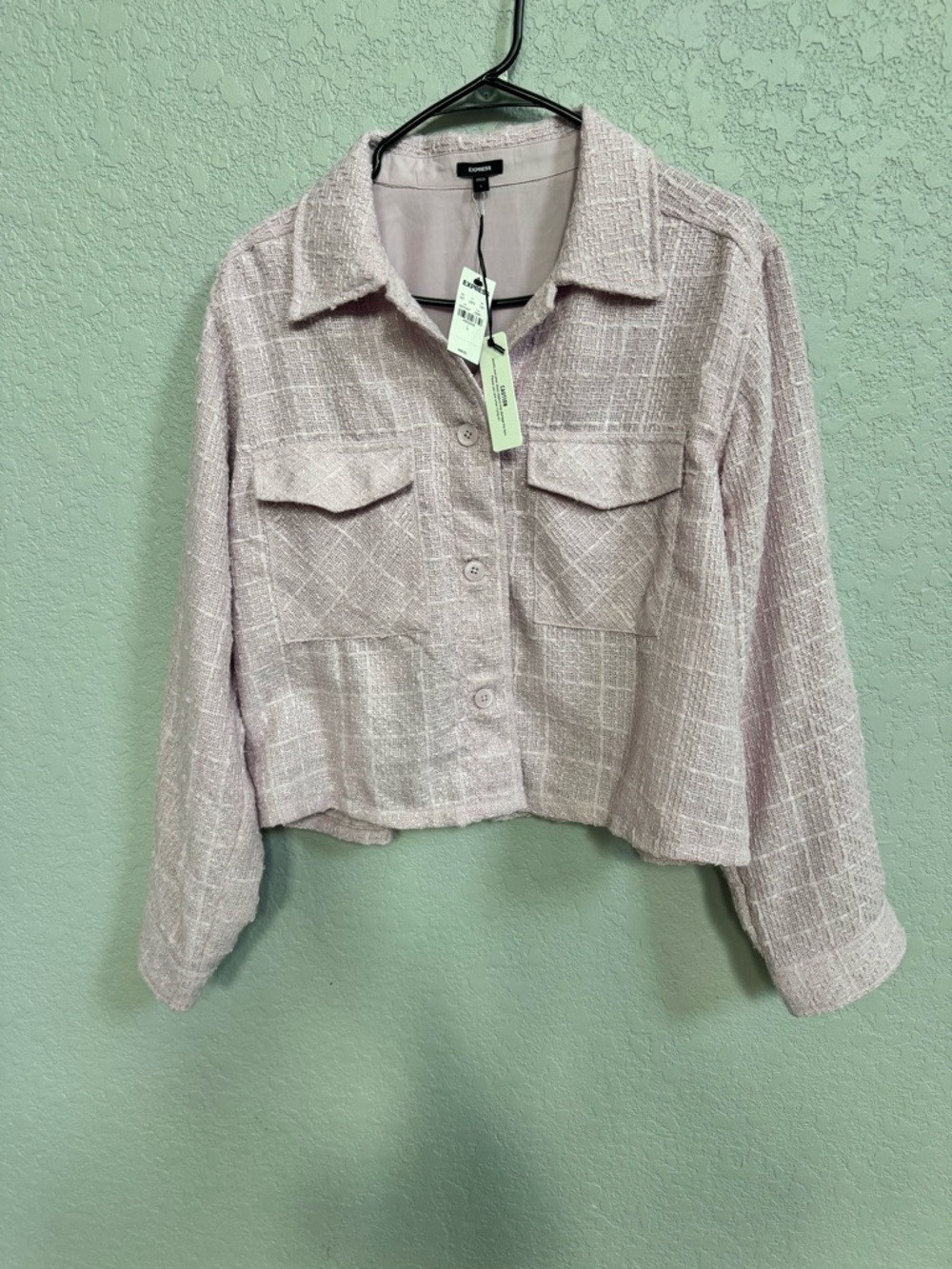 Express pink textured tweed cropped blazer  jacket size large